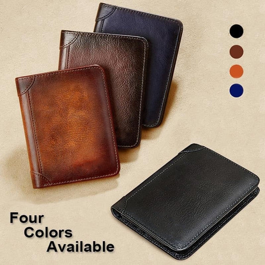 💖🌹Genuine Leather RFID Wallet for Men – Vintage Multi-Function ID & Card Holder