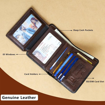 💖🌹Genuine Leather RFID Wallet for Men – Vintage Multi-Function ID & Card Holder