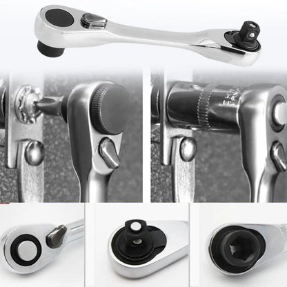 1/4 Inch Mini Double Headed Ratchet Wrench Silver 72-Tooth 5° Quick Release Drive Socket Tool