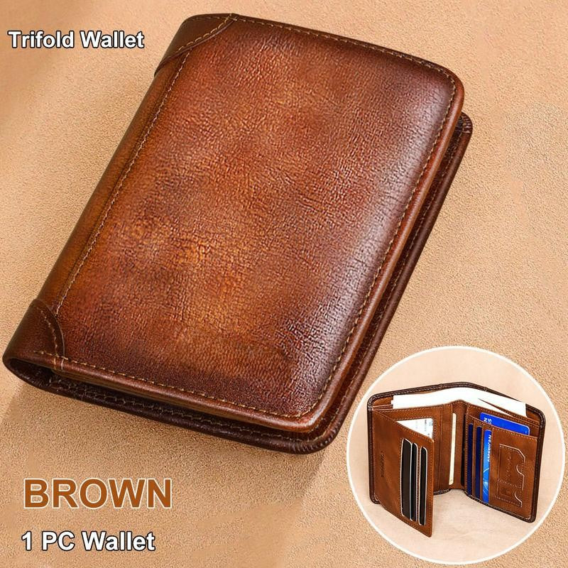 💖🌹Genuine Leather RFID Wallet for Men – Vintage Multi-Function ID & Card Holder