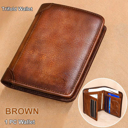 💖🌹Genuine Leather RFID Wallet for Men – Vintage Multi-Function ID & Card Holder