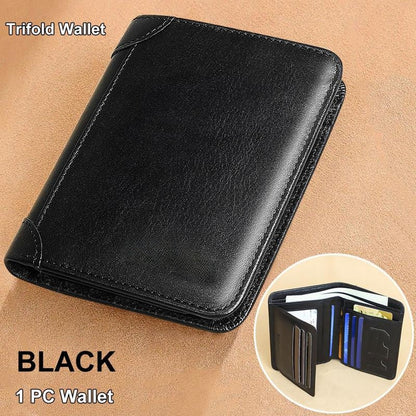 💖🌹Genuine Leather RFID Wallet for Men – Vintage Multi-Function ID & Card Holder