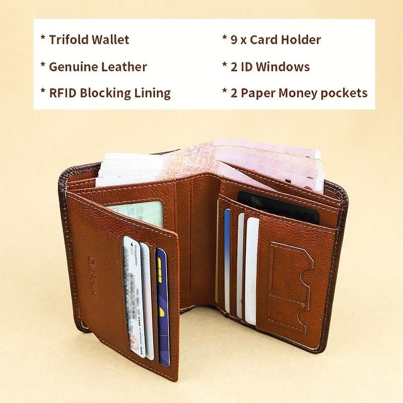 💖🌹Genuine Leather RFID Wallet for Men – Vintage Multi-Function ID & Card Holder